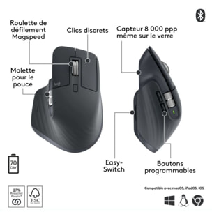 Souris sans fil LOGITECH MX Master 3S Bluetooth
