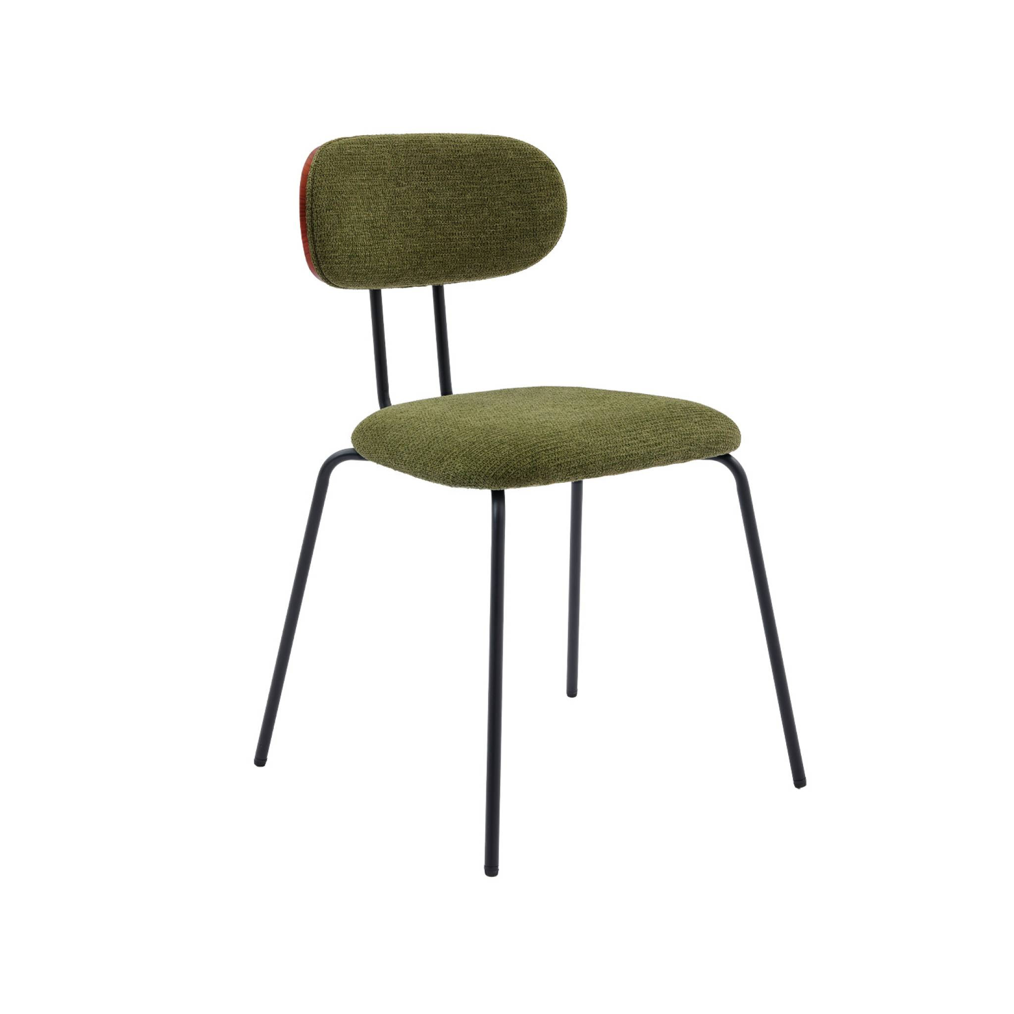 2 chaises décor bois courbé teinté noyer et tissu déperlant kaki. pieds métal noir mat - L 45 x P 55 x H 80cm - Erin