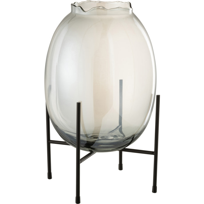 J-Line vase sur Pied Bord Irrégulier - verre - bleu gris/noir - large - 40 cm de hauteur