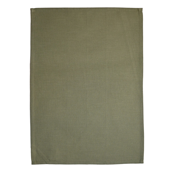 Torchon de cuisine en coton uni aspect tissé - Kaki