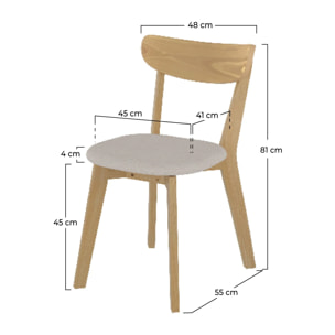 Lot de 2 chaises en tissu beige et bois de frêne - Tabata