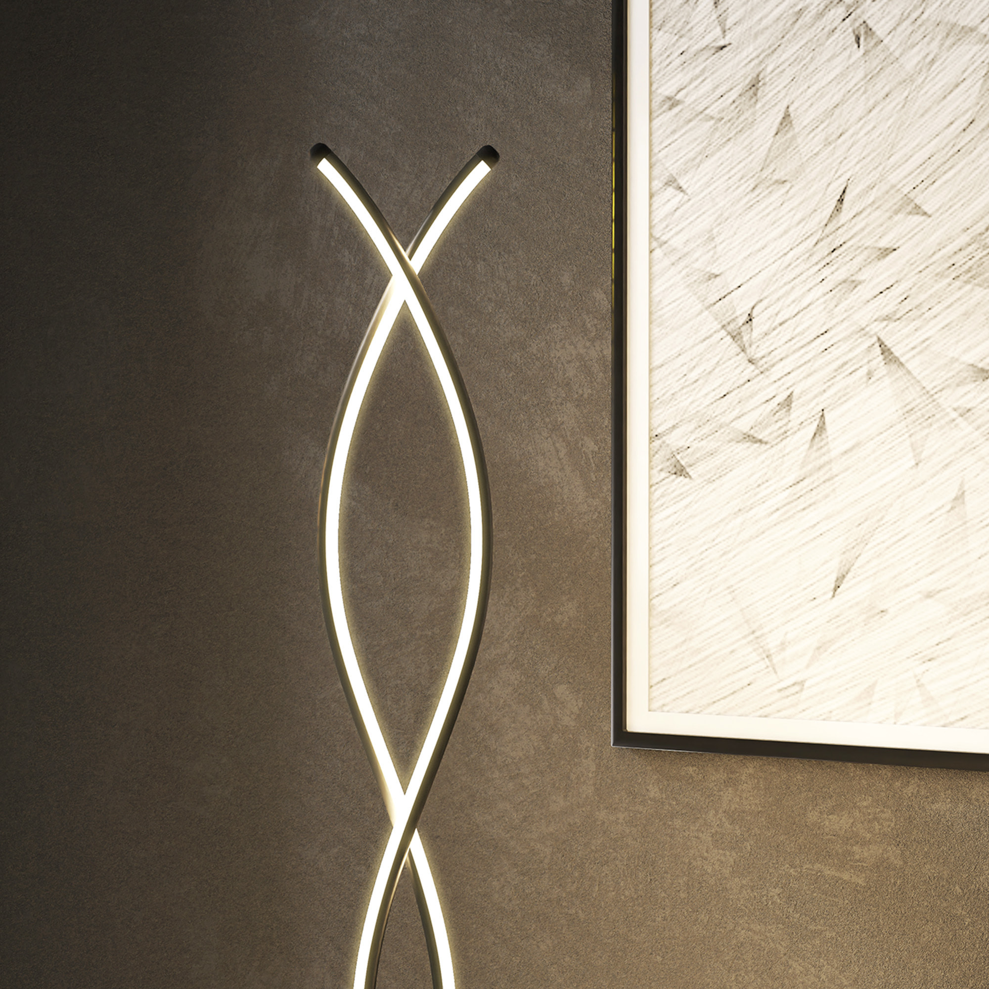 Lampadaire LED design spirales - forme galbée H. 140 cm - alliage alu. acrylique noir