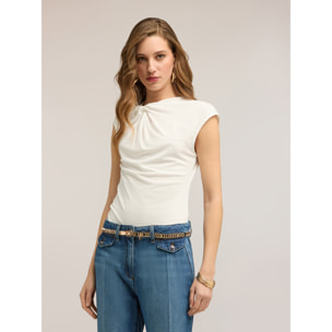 Motivi - Top de punto con nudo - Blanco