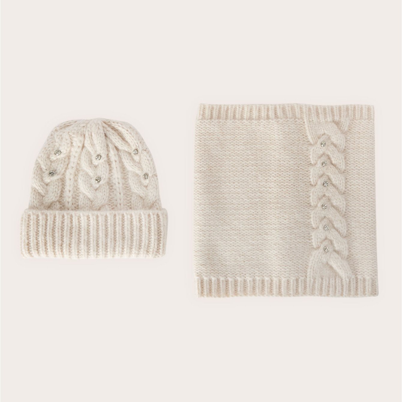 Motivi - Set sciarpa e berretto con pietre crystal - Beige