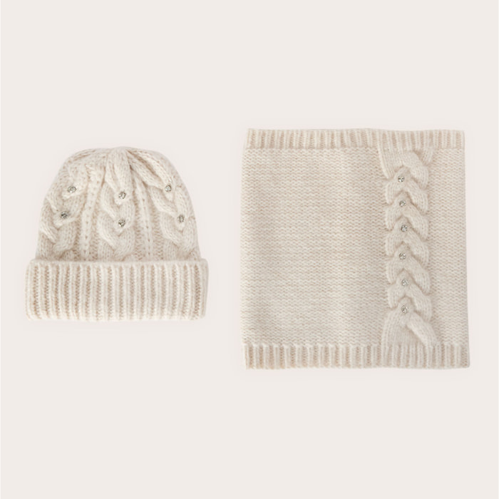 Motivi - Set sciarpa e berretto con pietre crystal - Beige