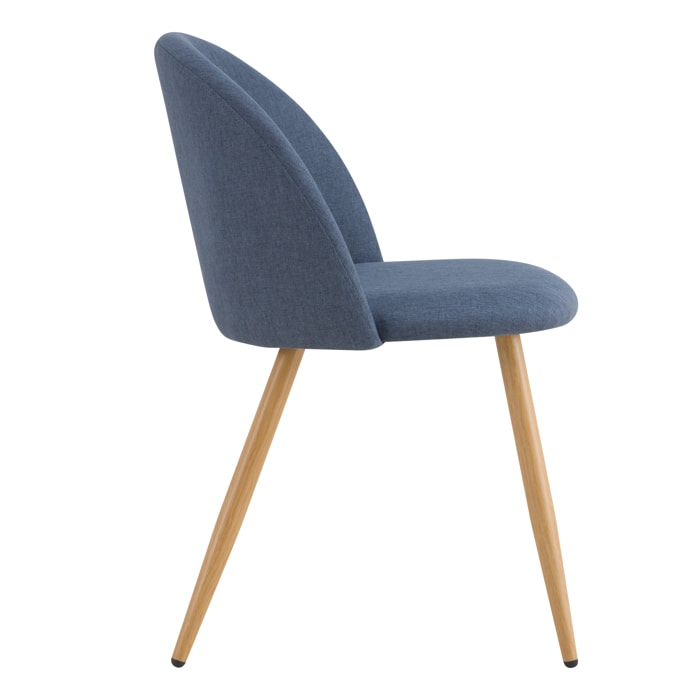 Lot de 2 chaises en tissu bleu et pieds en métal effet bois - Cozy