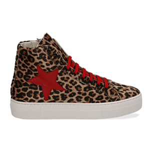 Sneakers leopard in microfibra con gambale alto