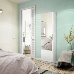 Scarpiera Euro, Armadio portascarpe alta a 1 anta, Mobile portascarpe moderno, Armadio da ingresso con specchio, 50x22h180 cm, Bianco