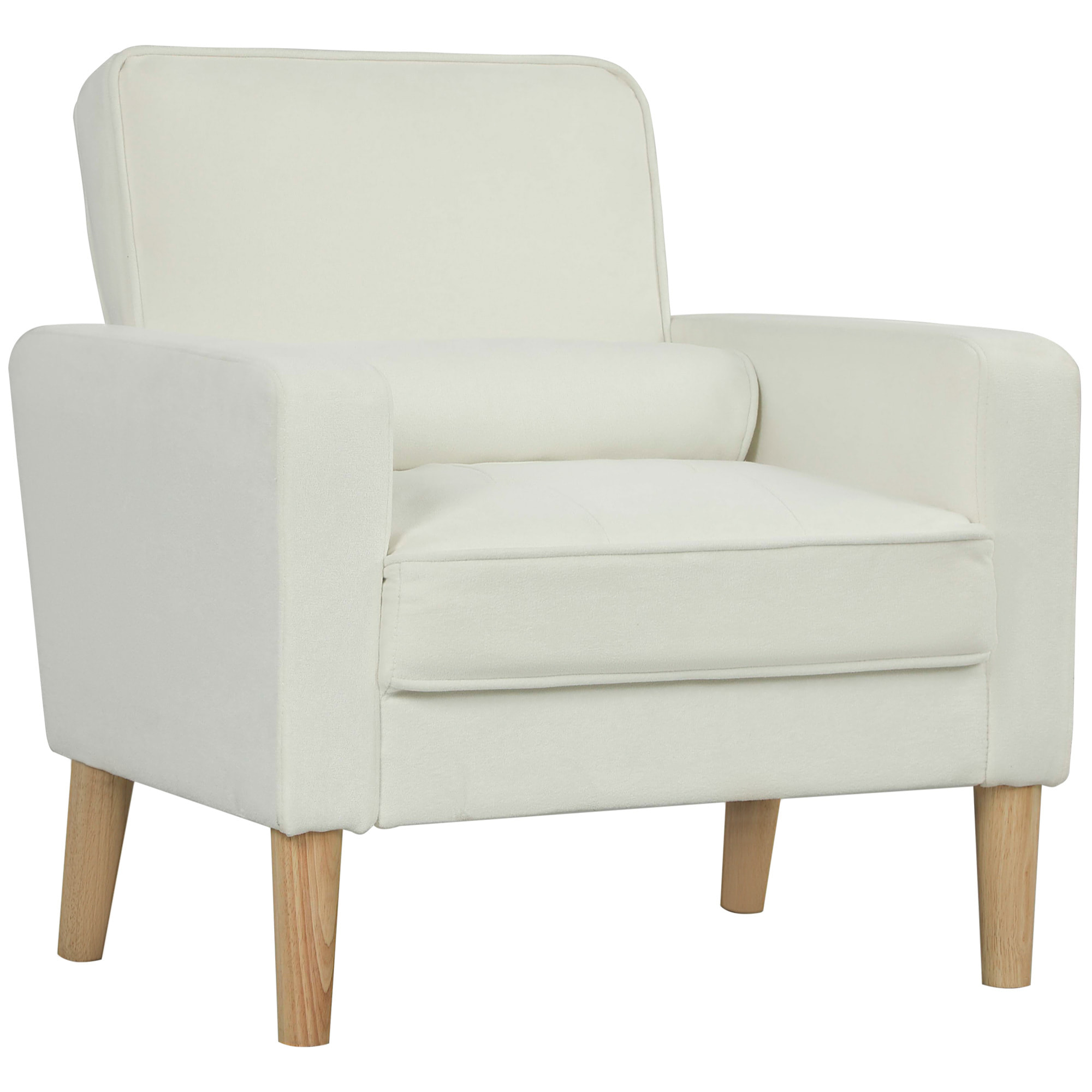 Sillón de Salón Tapizado en Terciopelo Butaca de Salón de 76 cm con Asiento Capitoné 1 Almohada y Patas de Madera para Espacios Pequeños Dormitorio Sala de Estar Oficina Crema