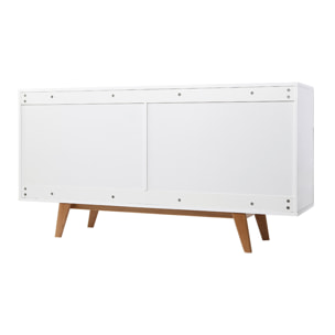 Commode scandinave finition blanc laqué brillant 6 tiroirs L160 cm MELKA