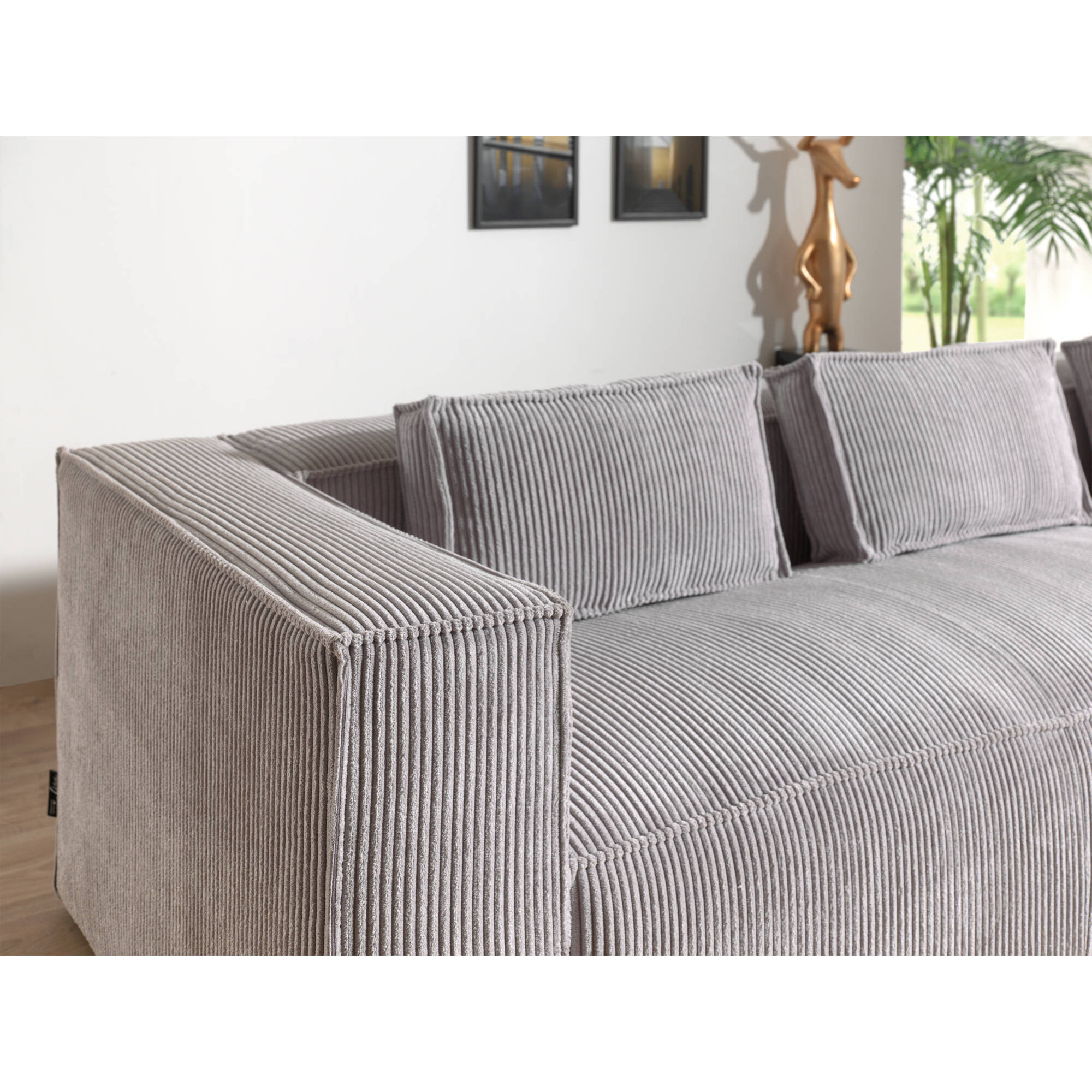 Stella - canapé d'angle droit en velours côtelé - 4 places -style contemporain - Gris clair