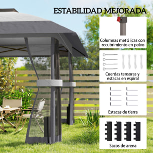 Carpa Plegable 4x4 m, Pop-up, con Doble Techo, 4 Paredes Laterales de Malla, Cenador de Jardín con Altura Ajustable 3 Niveles, Bolsa de Transporte, UPF30+, Gazebo para Camping, Fiestas, Gris