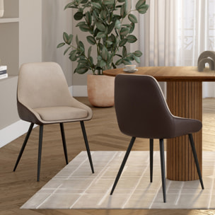 Chaises Ornella bi-matière taupe et marron pieds métal noirs - lot de 4