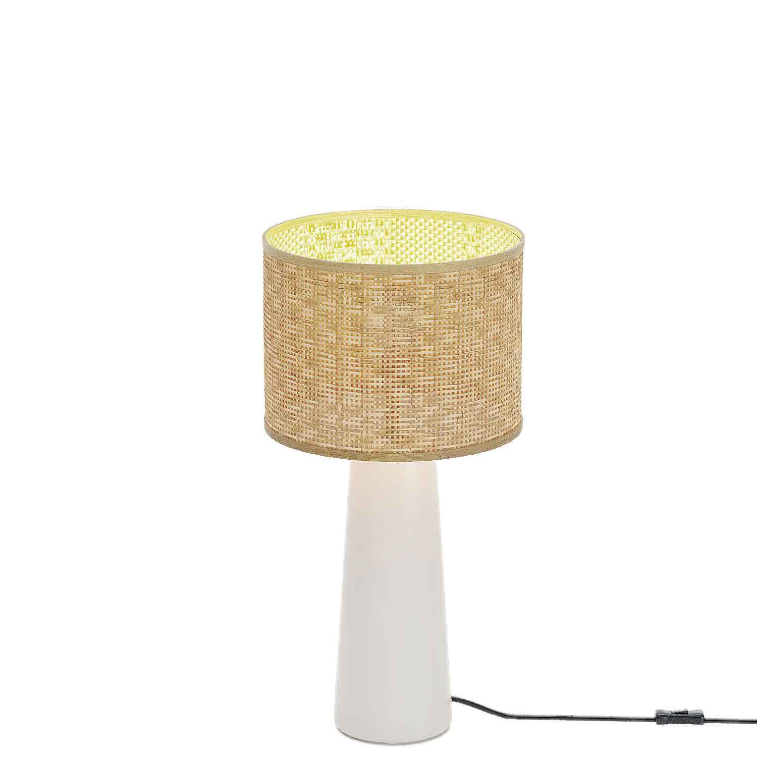 Lampe à poser en céramique et rotin