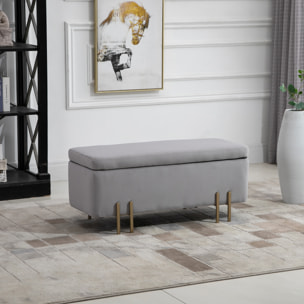 Baúl de Almacenaje para Dormitorio 70L Puff Almacenaje Tapizado en Terciopelo Banco de Almacenaje con Patas de Metal para Entrada Salón 100x40x42 cm Gris Claro