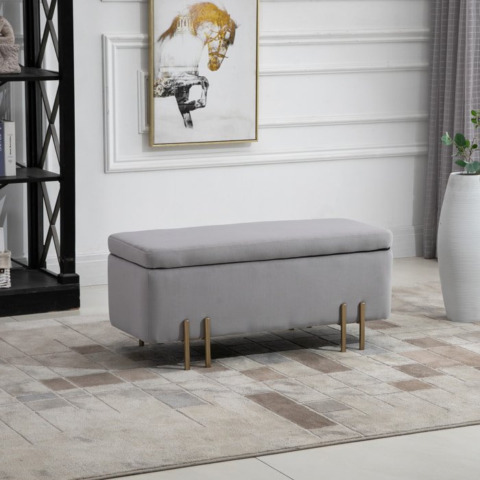Baúl de Almacenaje para Dormitorio 70L Puff Almacenaje Tapizado en Terciopelo Banco de Almacenaje con Patas de Metal para Entrada Salón 100x40x42 cm Gris Claro