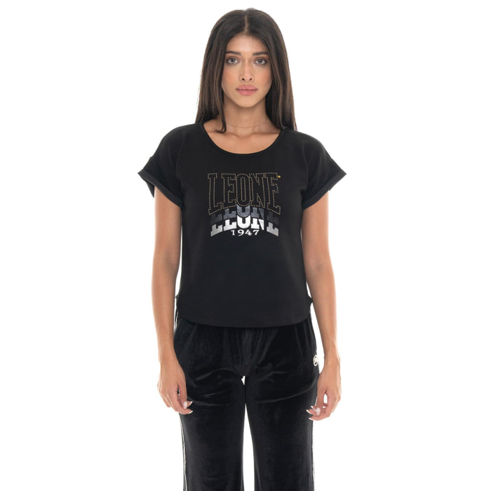 Camiseta de manga corta para mujer Leone 1947 Gold Studs, tejido elástico