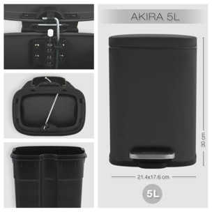 Set Poubelle à pédale 5L & Brosse Wc AKIRA Noir mat Spirella