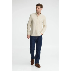 Camicia oxford beige regular fit e logo Rigby Go