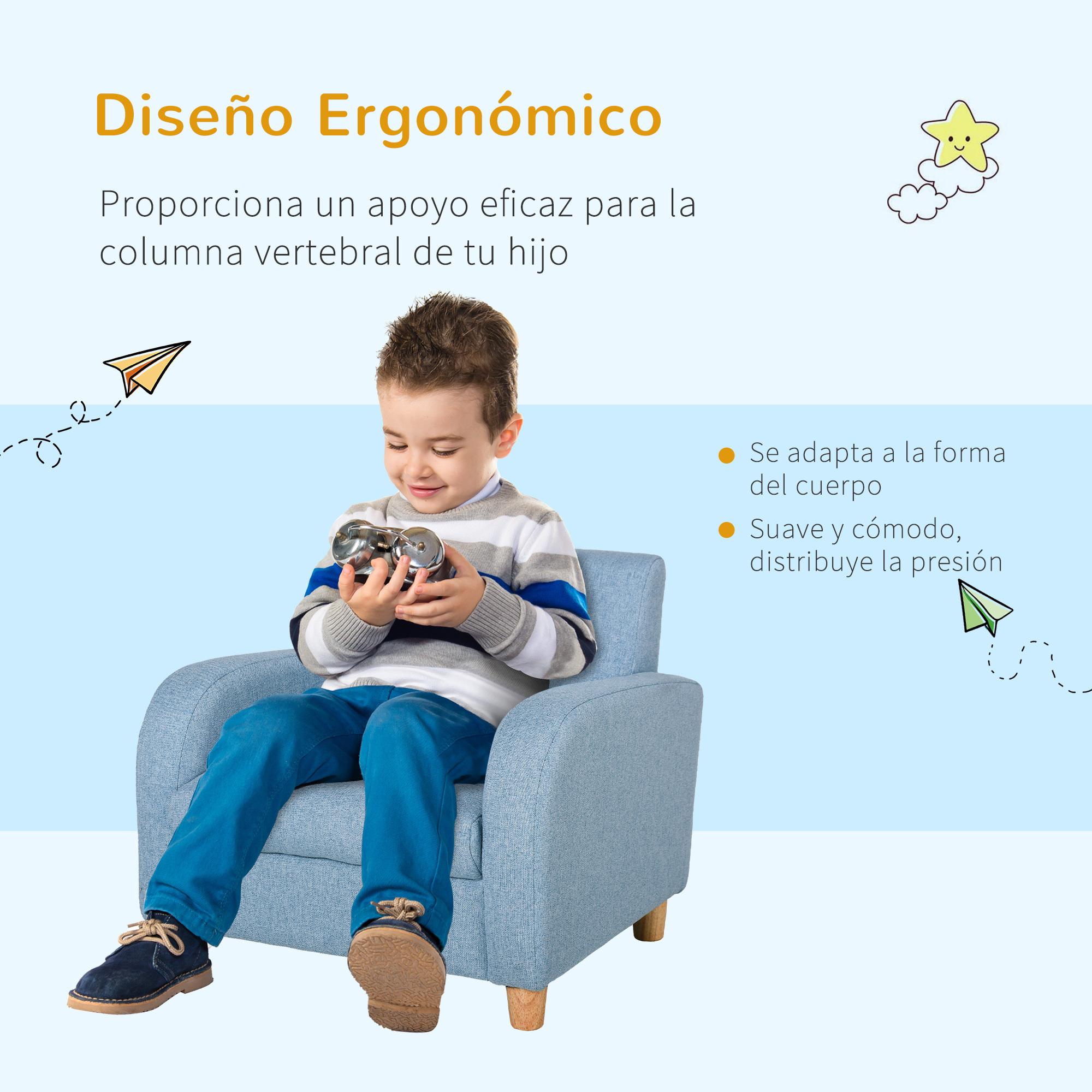 Sillón Infantil Acolchado con Reposabrazos Estructura de Madera 49x45x44 cm Azul