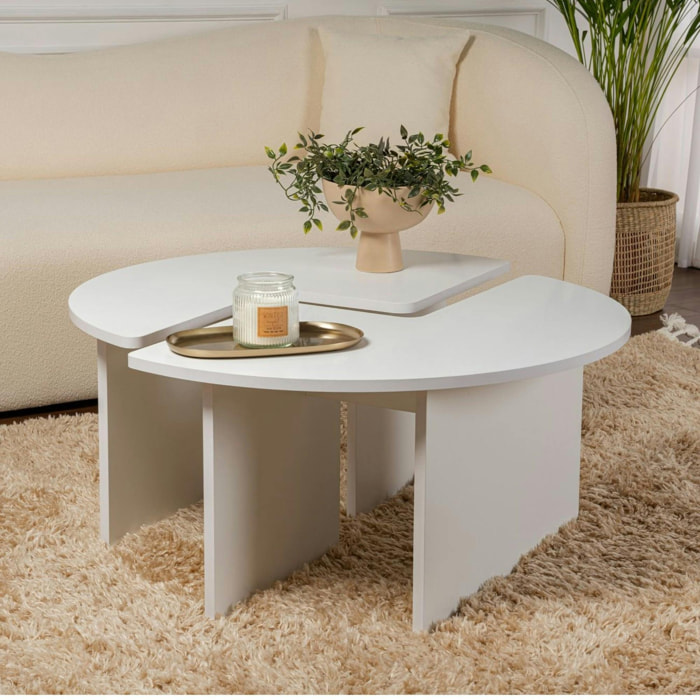 Table basse ronde blanche effet laque - design puzzle MARFA
