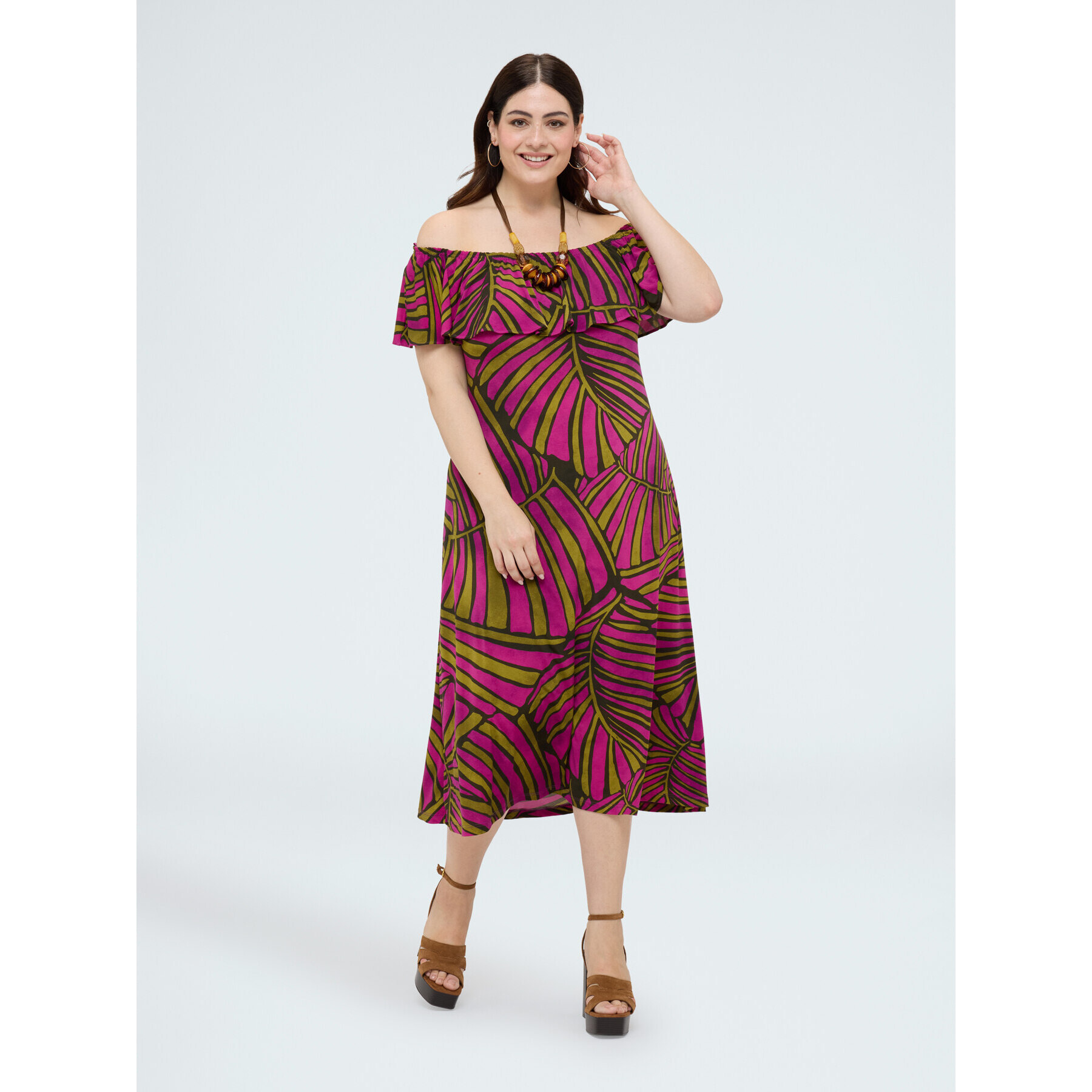 Fiorella Rubino - Vestido Chill off shoulder con estampado - Fuchsia