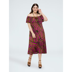 Fiorella Rubino - Vestido Chill off shoulder con estampado - Fuchsia