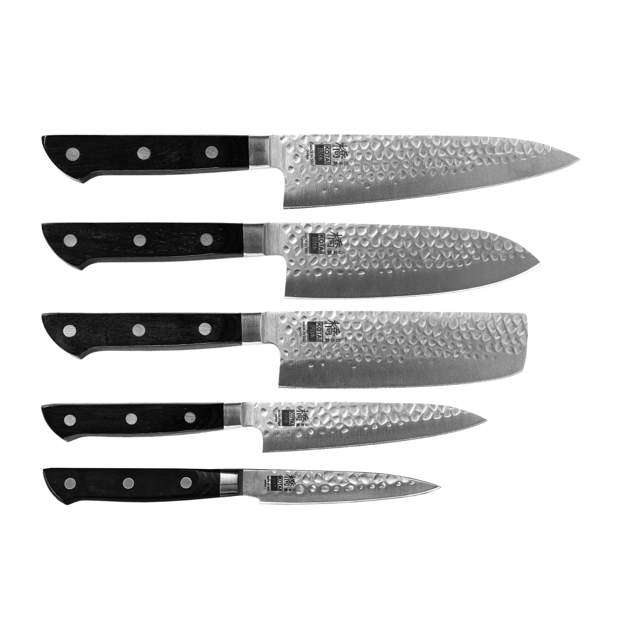 Le Set Complet : 5 couteaux (couteau d'office + petty + nakiri + santoku + gyuto)