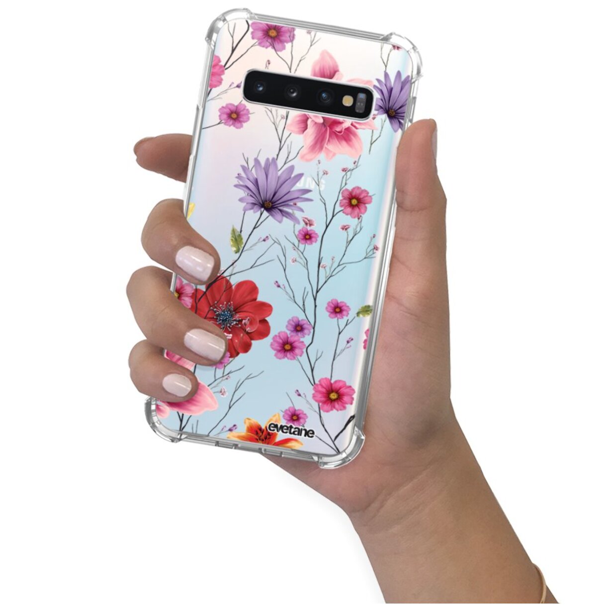 Coque Samsung Galaxy S10 Plus anti-choc souple angles renforcés transparente Fleurs Multicolores Evetane