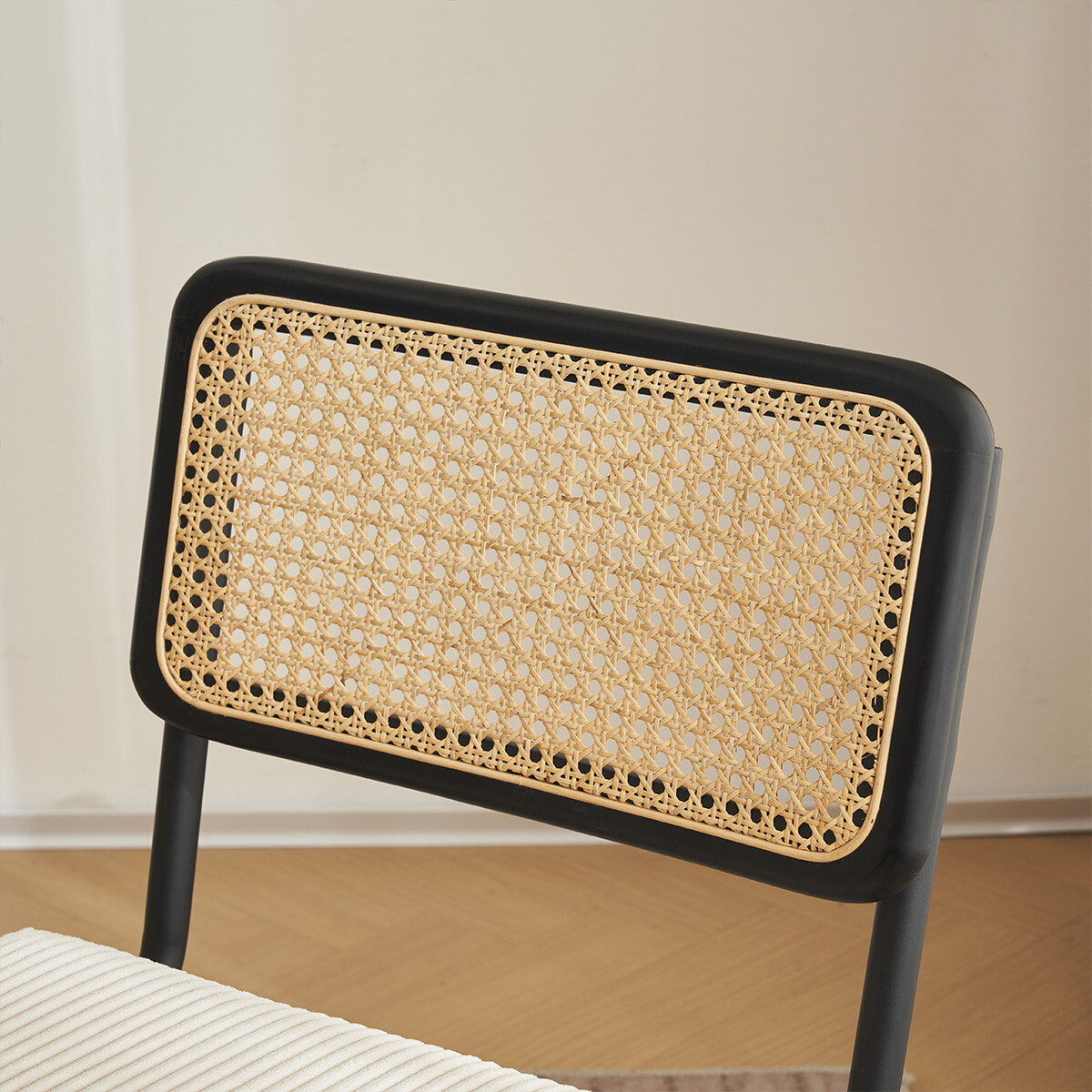 Lot de 2 chaises noires, cannage et velours côtelé - PAULA