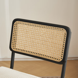 Lot de 2 chaises noires, cannage et velours côtelé - PAULA