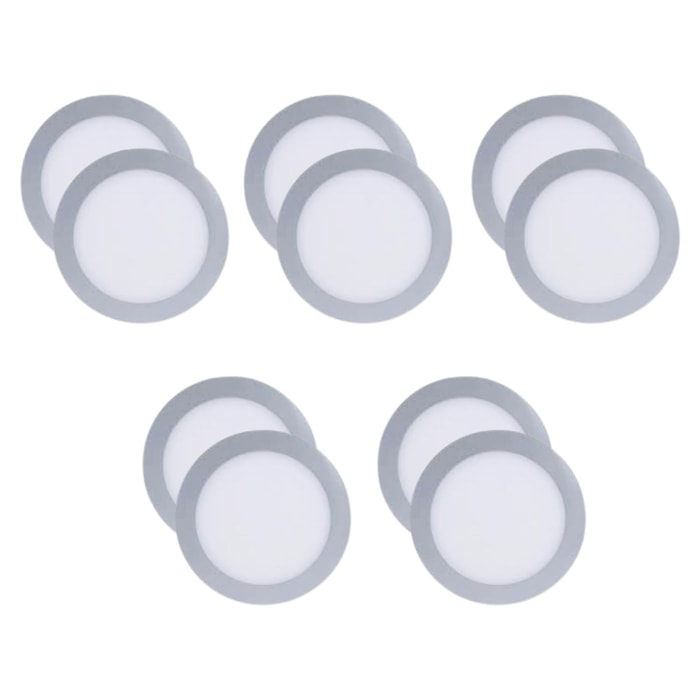 FORLIGHT Easy Circular - 10 Downlights con LED integrado 6000K para iluminar hacia abajo ON/OFF ø22,5cm Color Gris