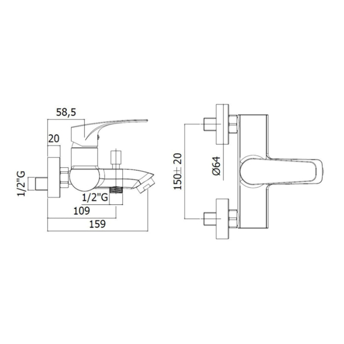 Project mitigeur de baignoire mural 150 mm, à levier, sans set de douche, noir mat (SATBSPRO222C)