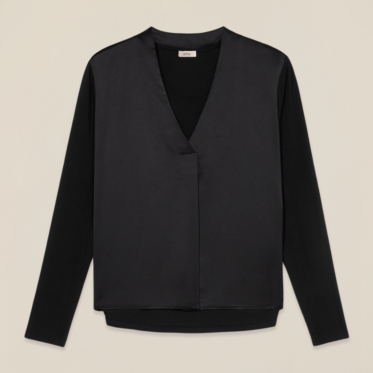 Oltre - T-shirt bimaterica con scollo a V - Nero