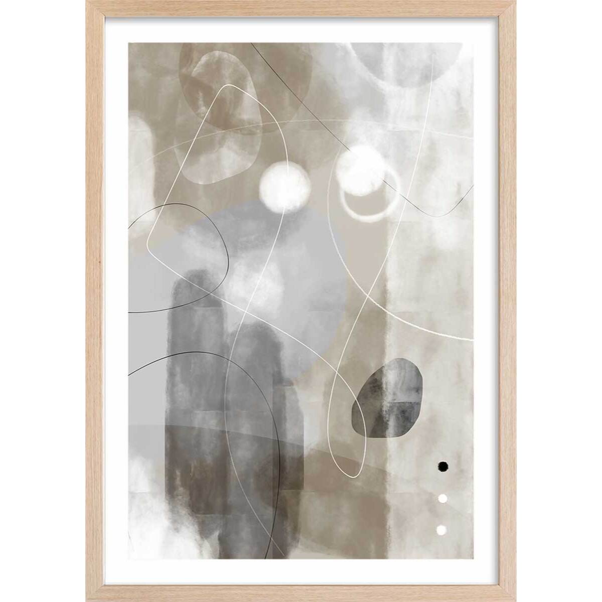 Affiche abstrait et soft line n°3 Affiche + cadre en bois - Chêne