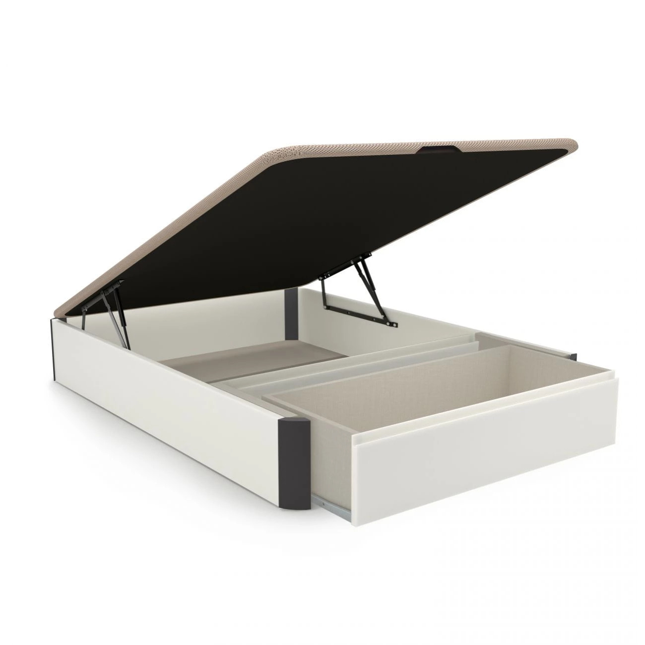 Canapé con cajón frontal en blanco y grafito 135x190 cm Luxury Max 3D Blanco - Grafito