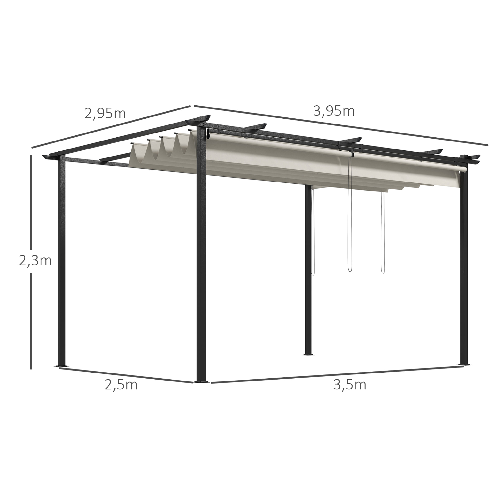 Pérgola de Jardín 4x3 m Cenador para Exterior con Techo Retráctil 4 Cortinas Enrollables de Poliéster y Marco de Metal para Patio Terraza Crema