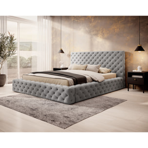 Christiana - lit coffre - 160x200 - sommier inclus - en velours - Gris clair