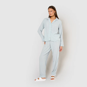 Pijama largo camisero viscosa sassy celeste