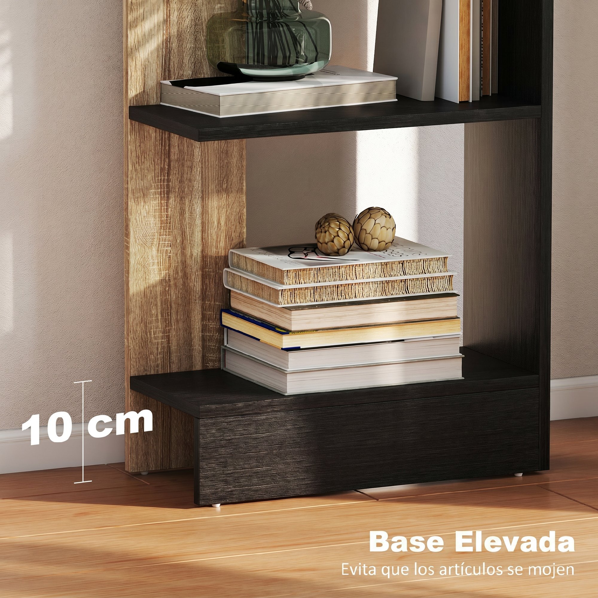 Estantería de 5 Niveles, Estantería Almacenaje, Librería Estrecha para Espacios Pequeños, Sala de Estar y Cocina, 45x21x170 cm, Negro y Roble