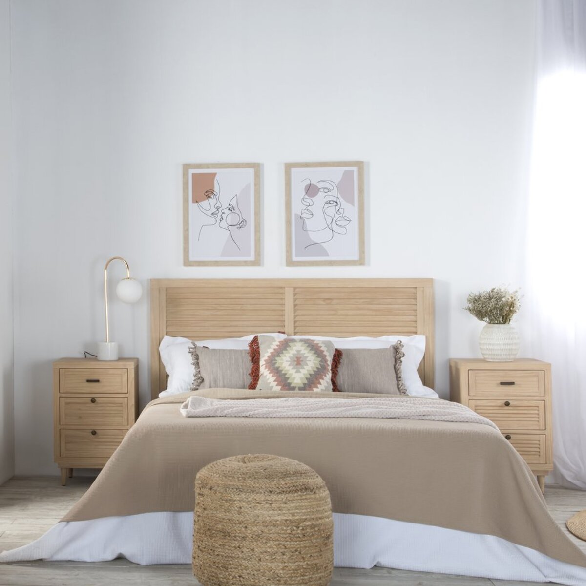 Table de chevet Venice -bois massif, panneau de mdf et placage naturel-couleur naturel 46 x 69 x 37 cm