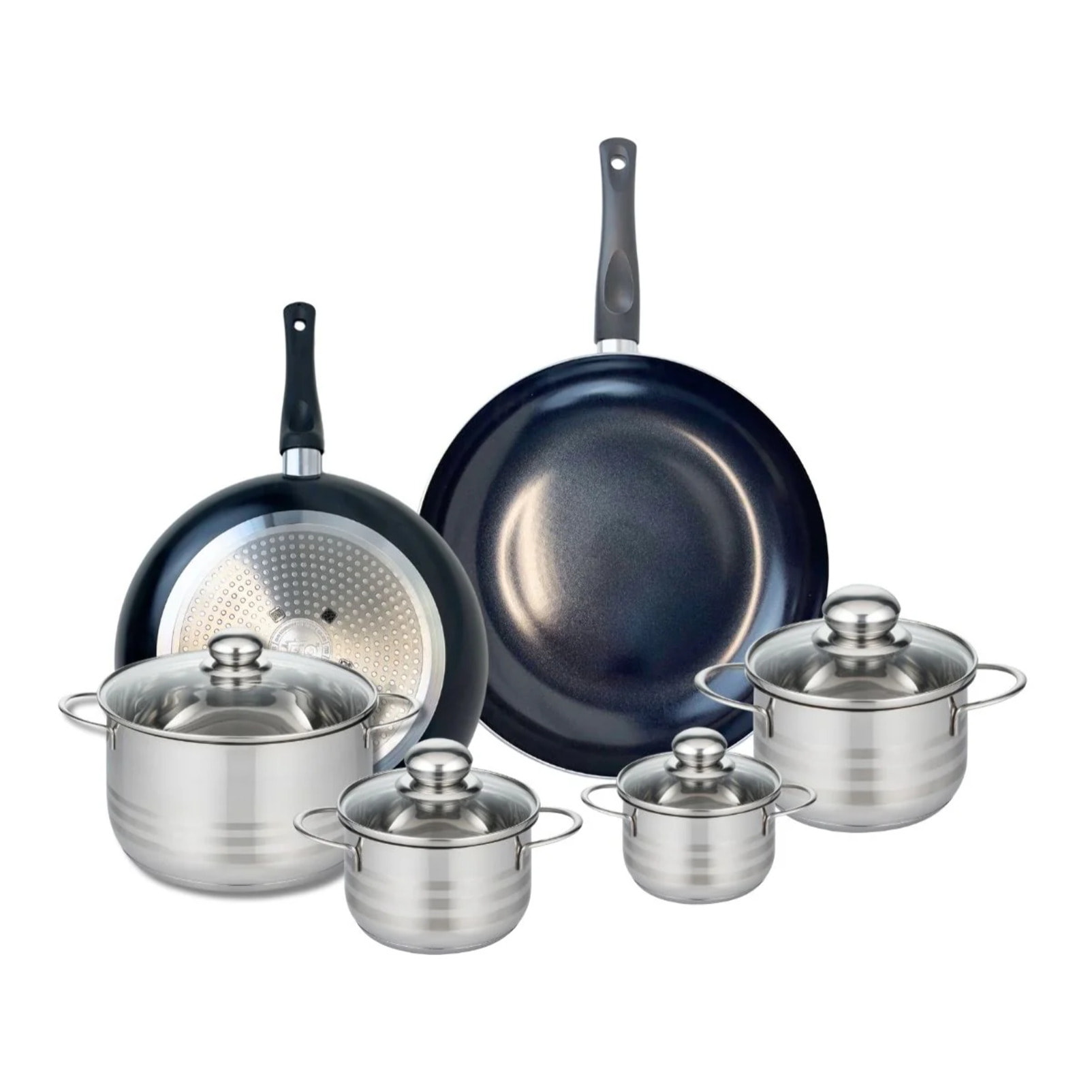 Ensemble de 2 Poêles de cuisson 28 et 32 cm et 4 faitouts 12, 14, 16 et 20 cm Elo Prima Brillant