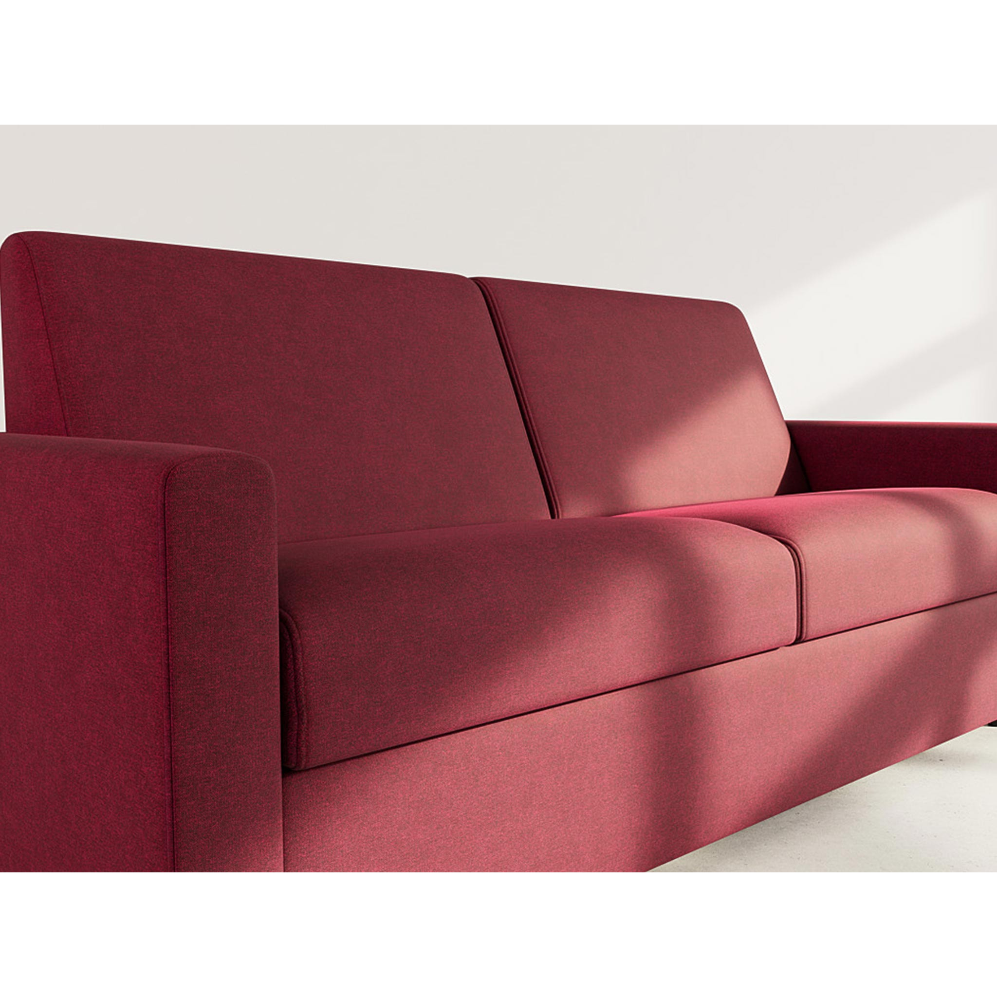 Julia - canapé lit 3 places convertible express couchage quotidien 140 cm matelas 18 cm en tissu - Prune