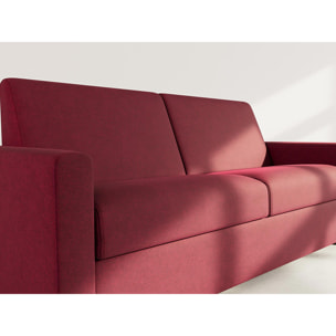 Julia - canapé lit 3 places convertible express couchage quotidien 140 cm matelas 18 cm en tissu - Prune