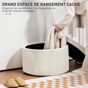 Pouf coffre velours côtelé 2 en 1 design rond dia. 60 cm beige