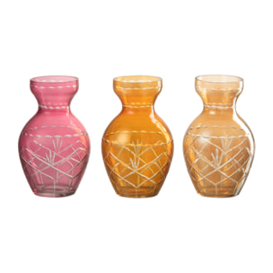 J-Line vase Carreaux - verre - mix - 3 pièces - 14.5 cm de hauteur