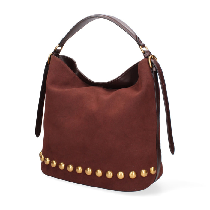 Borsa a spalla da donna Made in Italy - Modello Seraphina Plus - Pelle scamosciata - 31.0 x 31.0 x 15.0 cm