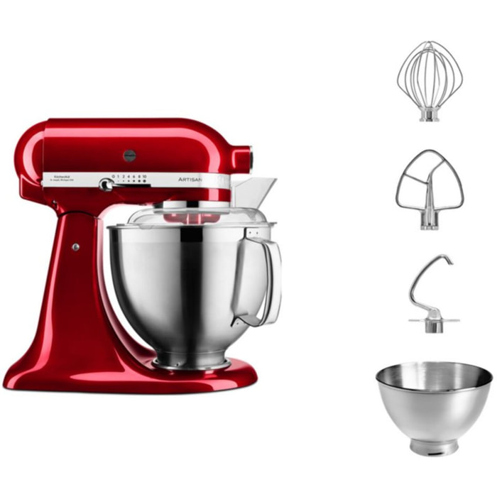 Robot pâtissier KITCHENAID 5KSM185PSECA POMME D'AMOUR, 4,8 L, accessoires inox, bol 3L, couvercle antiprojections