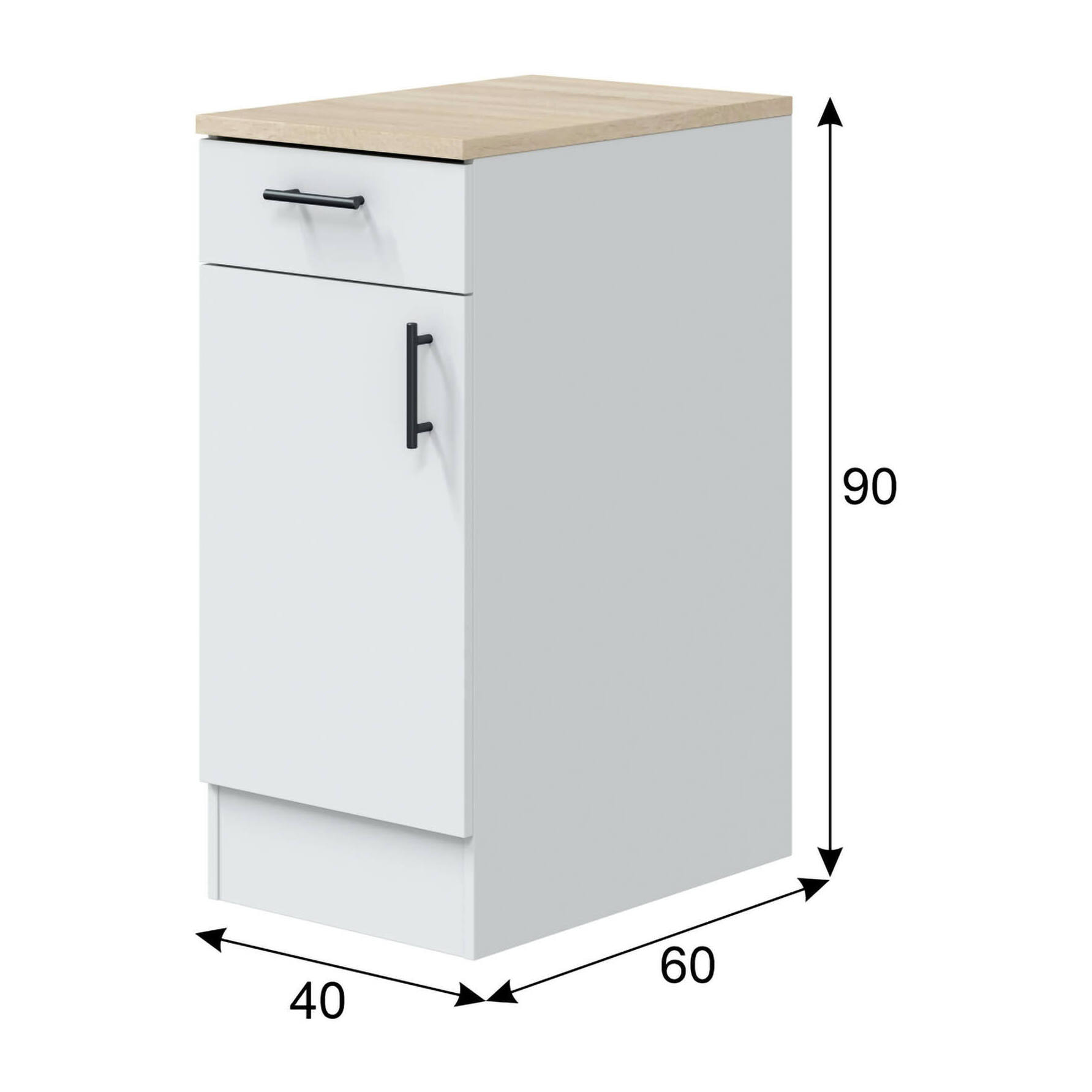 Mobile 1 anta con cassetto Orvia, Mobile contenitore misto, Base cucina con anta e cassetto, Modulo multiuso, 40x60 h90 cm, Bianco e Rovere