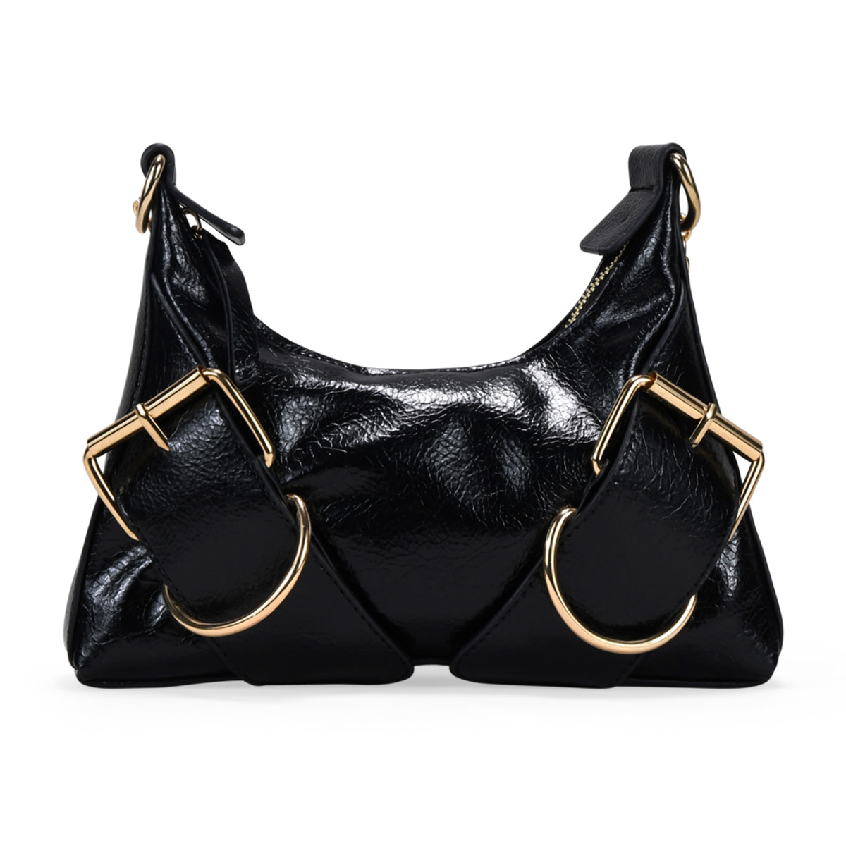Bolso de hombro negro con hebillas y cadena